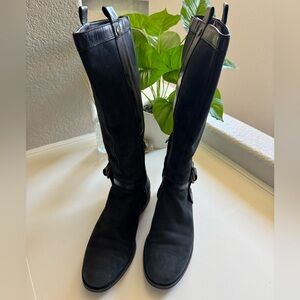 Cole Haan Black Leather Boots with Buckle Detail
